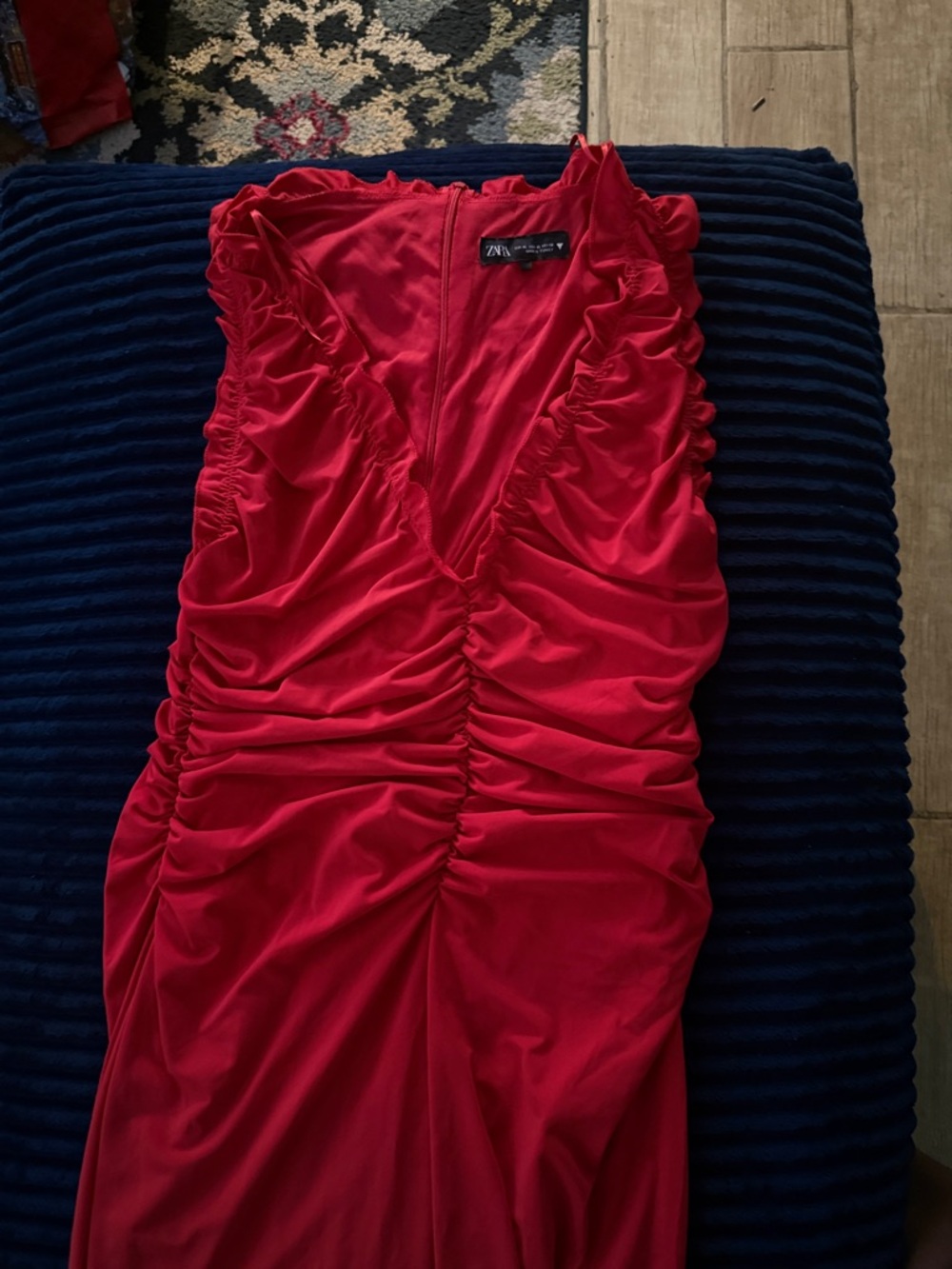 Zara Vibrant Red Ruched V-Neck Dress